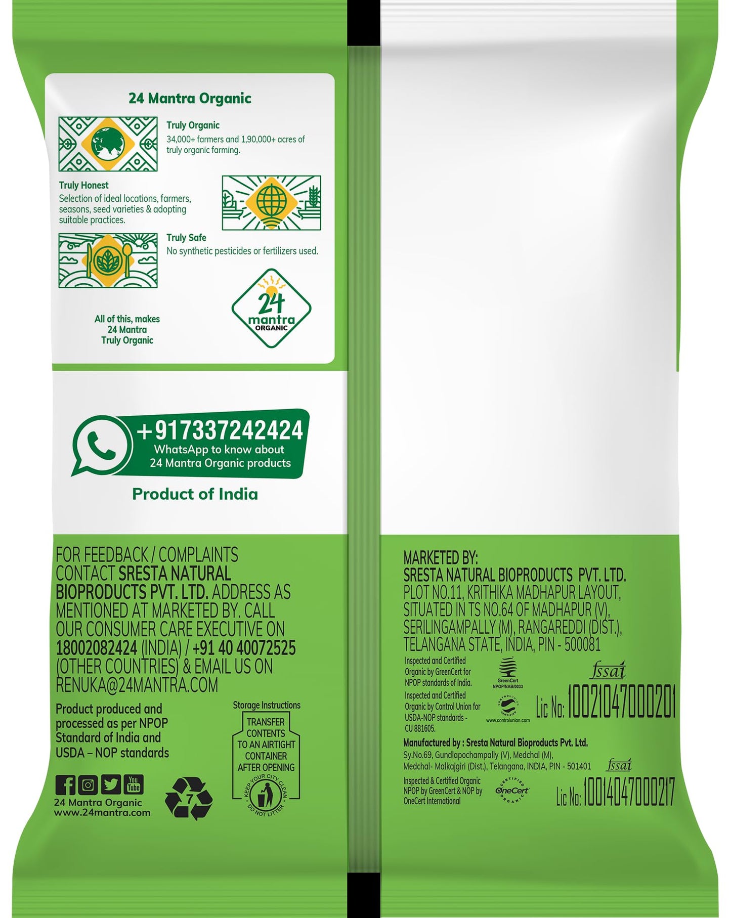 Organic 7 Grain Atta 1Kg/2.2 lb (Wheat, Pearl Millet, Sorghum, Green Mungbean, Barley, Ragi, Soybean) - 24 Mantra Organic