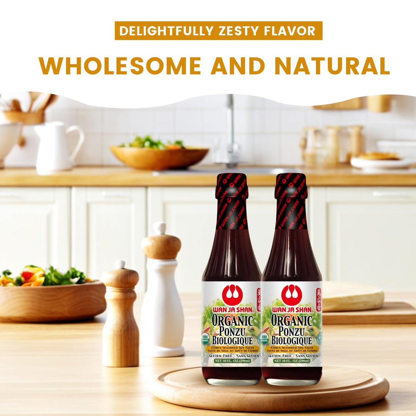 Wan Ja Shan Oragnic Ponzu, Citrus Seasoned Soy Sauce & Dressing. USDA Certified Organic, Gluten Free, Kosher Certified, Handcarfted and Brewed in New York Great for Meat, Seafood, and Vegetables.10 oz (Pack of 2)