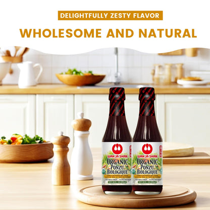 Wan Ja Shan Oragnic Ponzu, Citrus Seasoned Soy Sauce & Dressing. USDA Certified Organic, Gluten Free, Kosher Certified, Handcarfted and Brewed in New York Great for Meat, Seafood, and Vegetables.10 oz (Pack of 2)