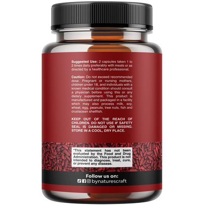 Red Yeast Rice with CoQ10 Supplement - Advanced Healthy Heart & Healthy Cholesterol Levels Formula for Men & Women - Extra Strength Capsule with Red Yeast Rice 1200 mg Capsules with CoQ10 - 120 Count