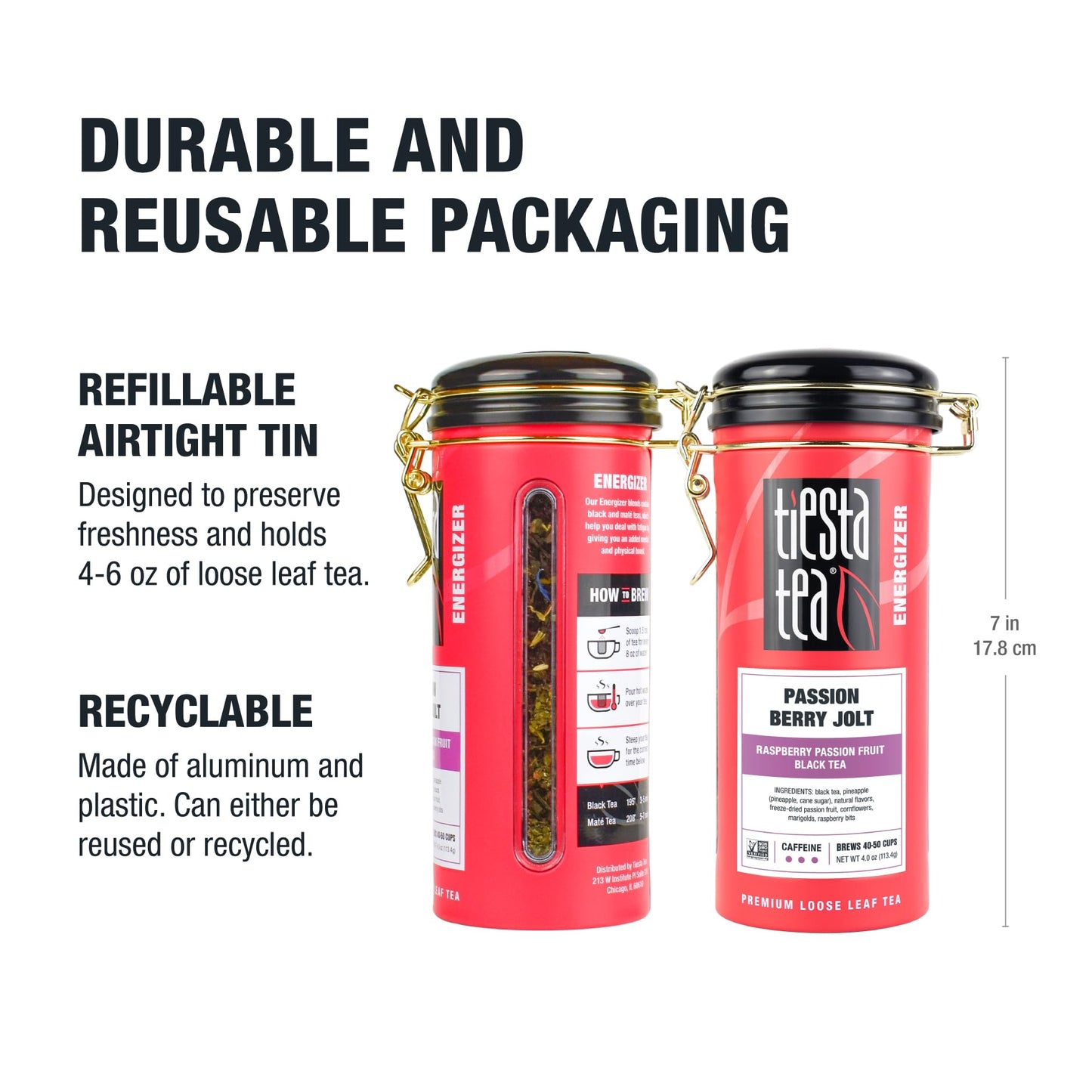 Tiesta Tea - Passion Berry Jolt, Loose Leaf, Raspberry Passion Fruit Black Tea, Premium Caffeinated Blend, Make Hot or Iced & Brews Up to 50 Cups, 4oz Refillable Tin