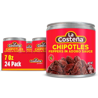 La Costeña Chipotle Peppers in Adobo Sauce - Smoked Spicy Peppers Chipotle in Adobo Sauce - Mexican Food, Taco, Enchiladas & Salsa - Hot Pickled Vegetables - 7 oz, 24 Pack Canned Vegetables