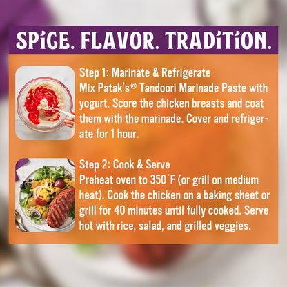 Patak’s Tandoori Marinade Paste - Mild Indian Tandoori Paste with 8 Expertly Blended Spices - Gluten-Free & Vegan - Flavorful Chicken Marinade for Grilling, Baking & BBQ Cooking - 11oz Jar (Pack of 2)