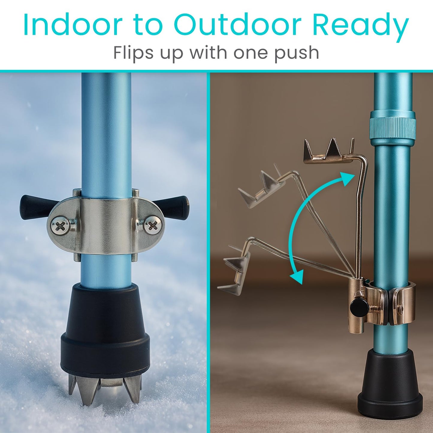 Vive Cane Tips for Ice - All Terrain Heavy Duty (2 Pack) Metal Retractable 4-Prong Hiking Attachment - Replacement Grip for Walking Sticks, Trekking Pole, Crutches, Tip Points for Winter Snow Safety