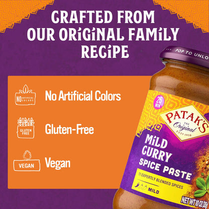 Patak’s Mild Curry Spice Paste - Mild Indian Cooking Paste with Freshly Ground Spices - Ideal for Chicken, Vegetables, and One-Pot Meals - Warm Aromatic Curry Base - 10oz Jar (Pack of 1)