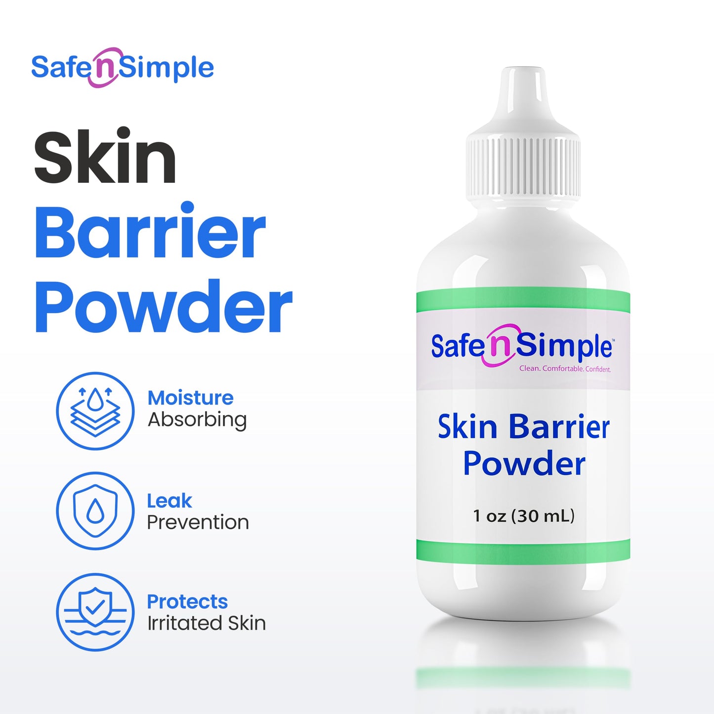 Safe n' Simple Stoma Skin Barrier Powder - 1 oz - Medicated Protective Skin Barrier Powder - Skin Barrier Protection Ostomy Powder Supplies - Stoma Adhesive Powder