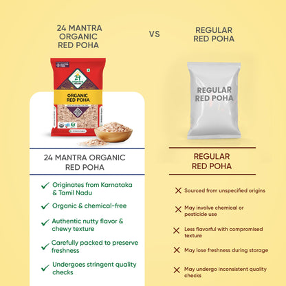 24 Mantra Organic Red Poha/Flattened Red Rice/Erra Atukula - Organic | Chemical Free & | Pesticides Free | Easily Digestible (500 G (Pack Of 1))