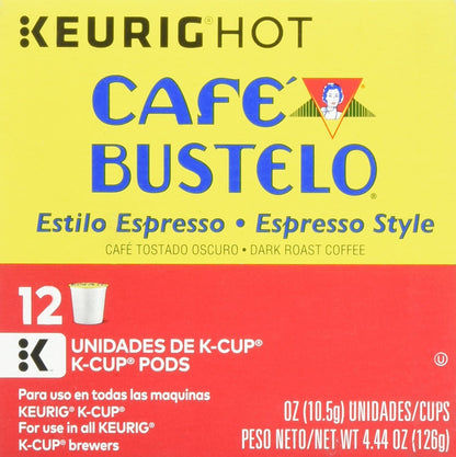 Cafe Bustelo, K-Cup Single Serve, 12 Count, 4.44oz Box (Pack of 3) (Espresso Style)