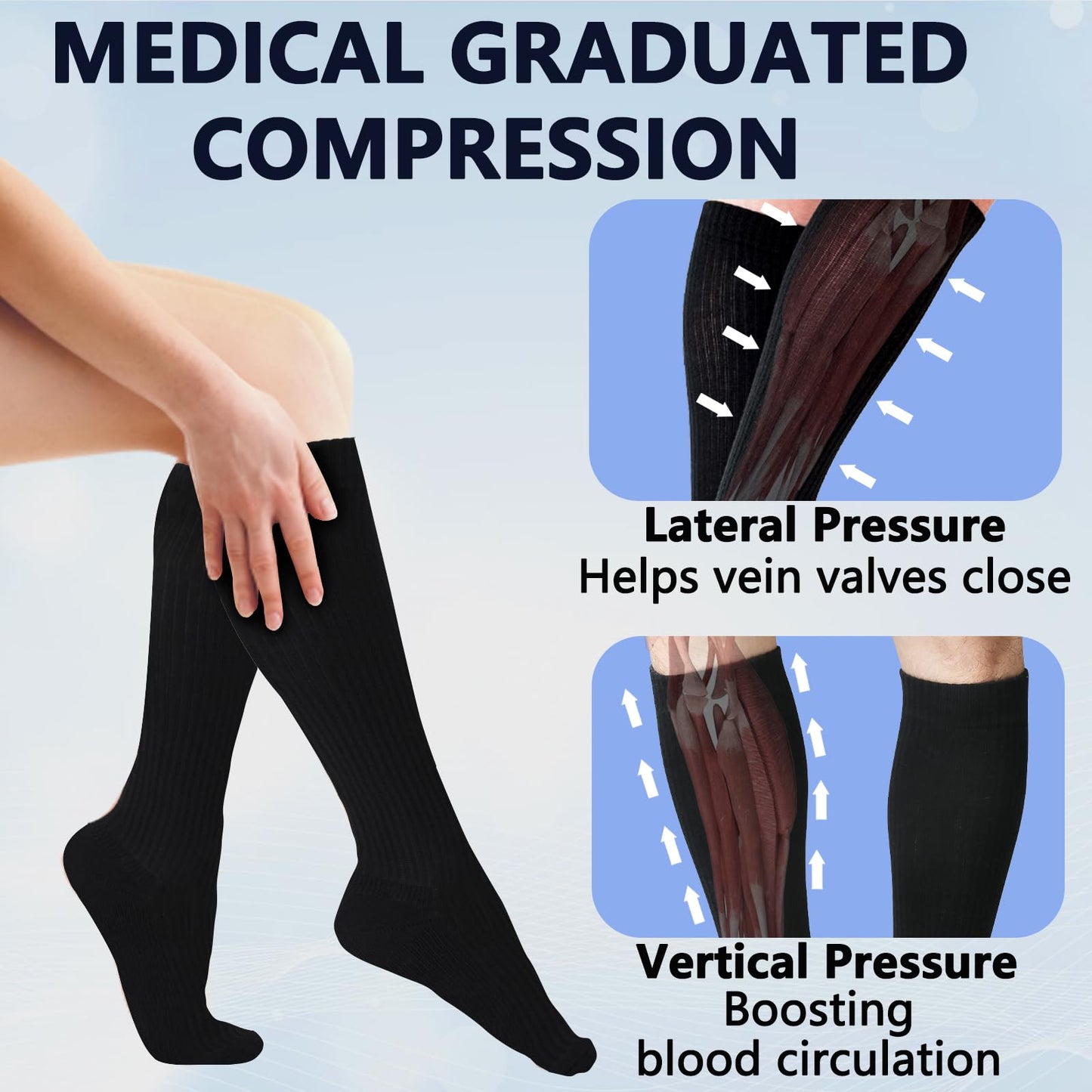 +MD Cotton Compression Socks for Women and Men 4/6 Pairs 15-20 mmHg Knee High Socks for Sports Travel Nurse Edema