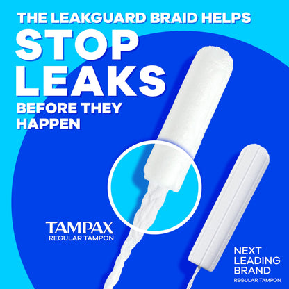 Tampax Pearl Tampons Regular Absorbency, with Leakguard Braid, Unscented, 50 Count x 2 Packs (100 Count Total) (Packaging May Vary)