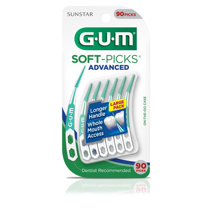 GUM Soft-Picks Advanced, Easy to Use Dental Picks for Teeth Cleaning Health, Disposable Interdental Brushes with Convenient Carry Case, Dentist Recommended Dental Picks, 90 Count (Pack of 3)