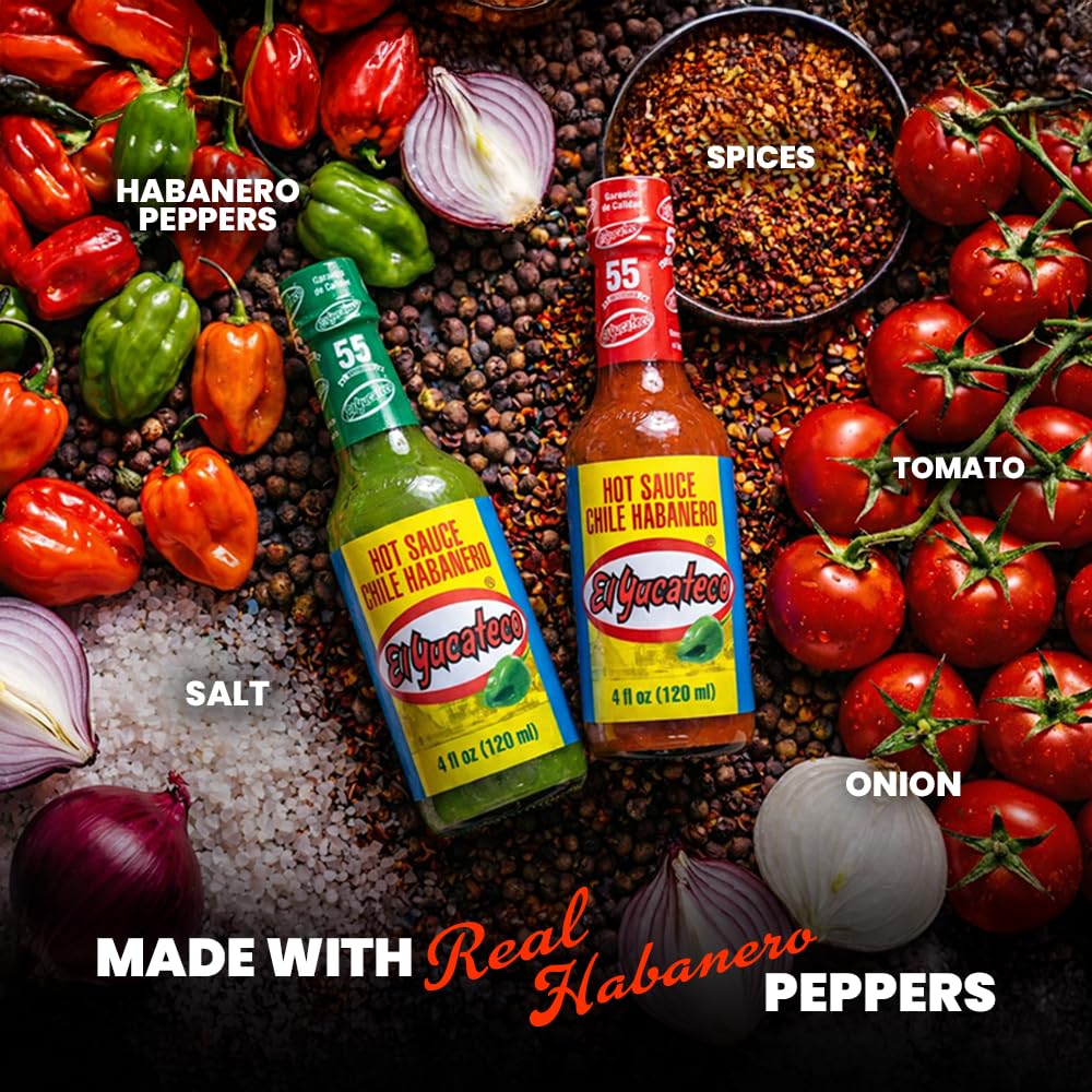 EL YUCATECO Hot Sauce, Aauthentic Mexican Hot Sauce Flavor, Bold Taste with Real Habanero Salsa, Fiery kick in every drop, Spicy gift set, Gourmet flavor, 2-pack Green and Red sauce | 4oz each
