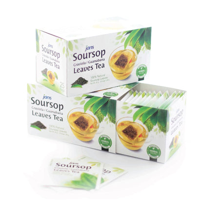 Jans Soursop Tea Bags (25 Count) – Full Strength Herbal Tea from 100% Natural Soursop Leaves – Hoja De Guanabana Graviola Leaf Tea – Caffeine Free Sour Sop Tea Bags, Vegan & Premium Quality