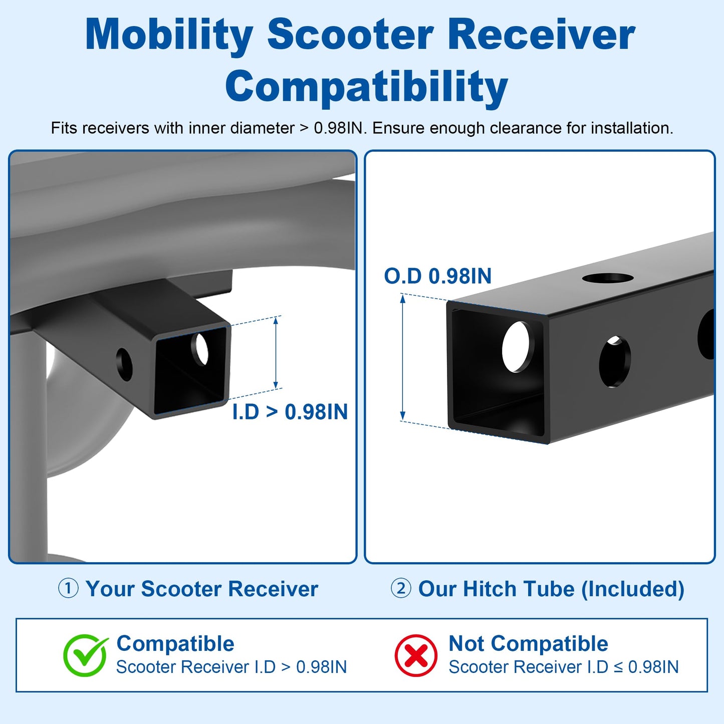 GARVIN Oxygen Tank Holder Cane Holder 2-in-1, Mobility Scooters, Power Wheelchair Accessories (Equipped with 1"x1" Hitch Receiver), Suitable for D and E Oxygen Cylinder 18.9" W x 6" D x 17.6" H