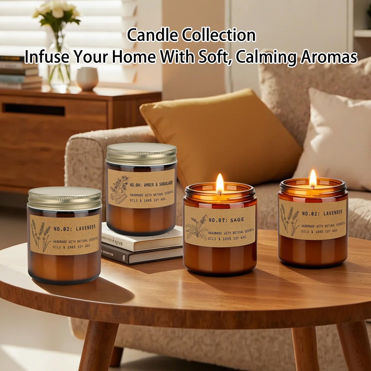 Scented Candles for Women – Large 36 oz Scented Candle Gift Set for Birthday Valentine's Day, Natural Soy Wax Amber Jar Candles with Lavender & Sage, 4-Pack Aromatherapy Set
