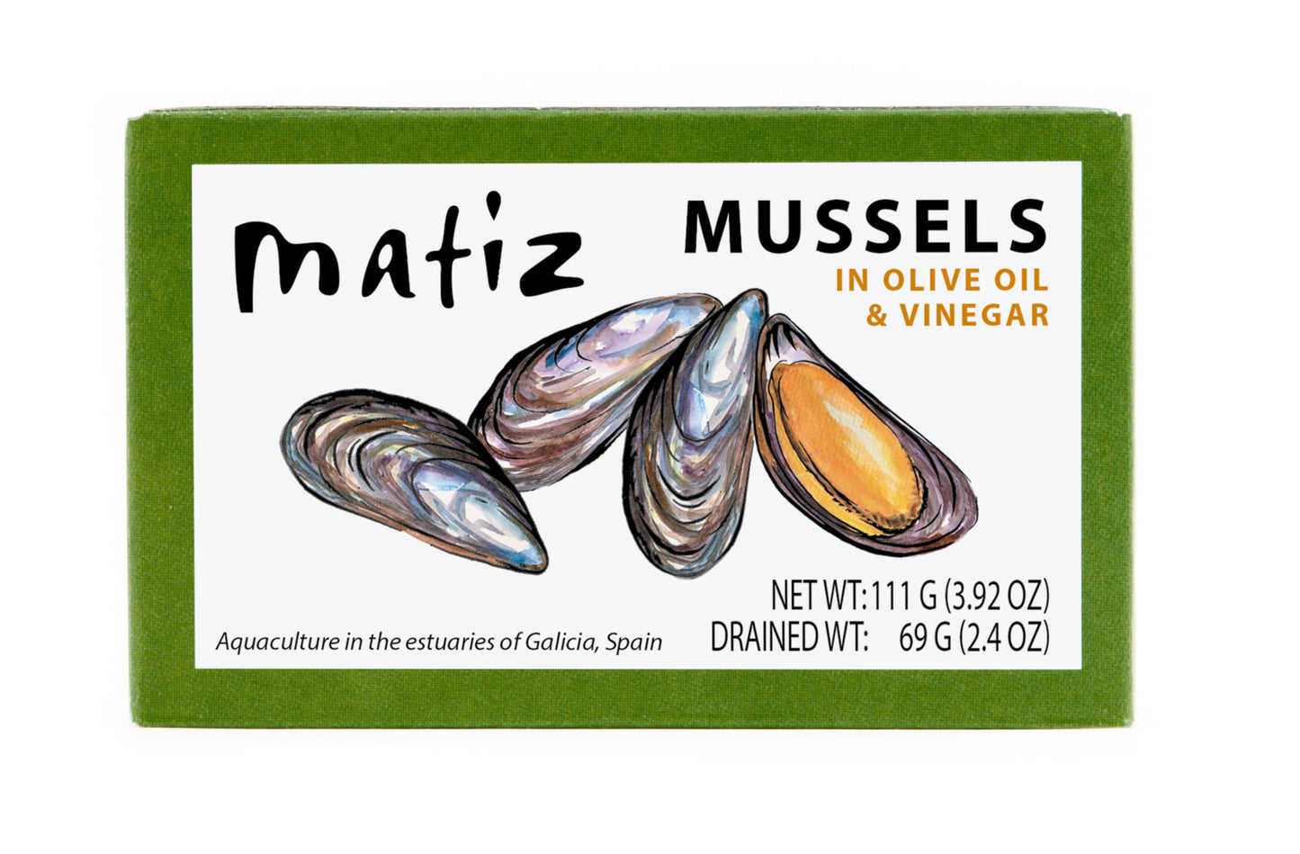 Matiz España Mussels in Extra Virgin Olive Oil & Apple Cider Vinegar | 3.92 oz. - 2 Pack | Handcrafted in Galicia, Spain | Sustainably Cultivated Mussels with Spices |