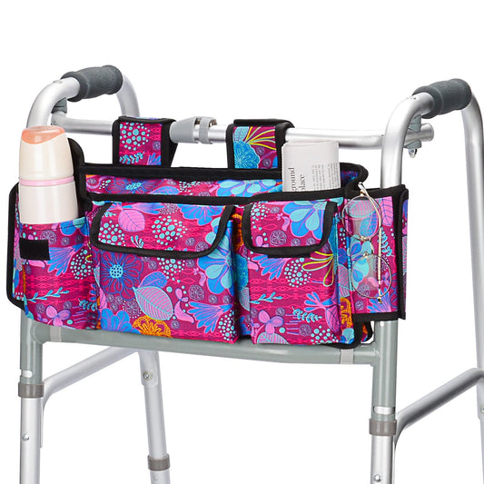 supregear Walker Bag Basket, Multi Pockets Folding Walker Pouch with Cup Holder and Zipper Compartment for Seniors, Water Resistant Walker Attachment Accessories Storage Bag
