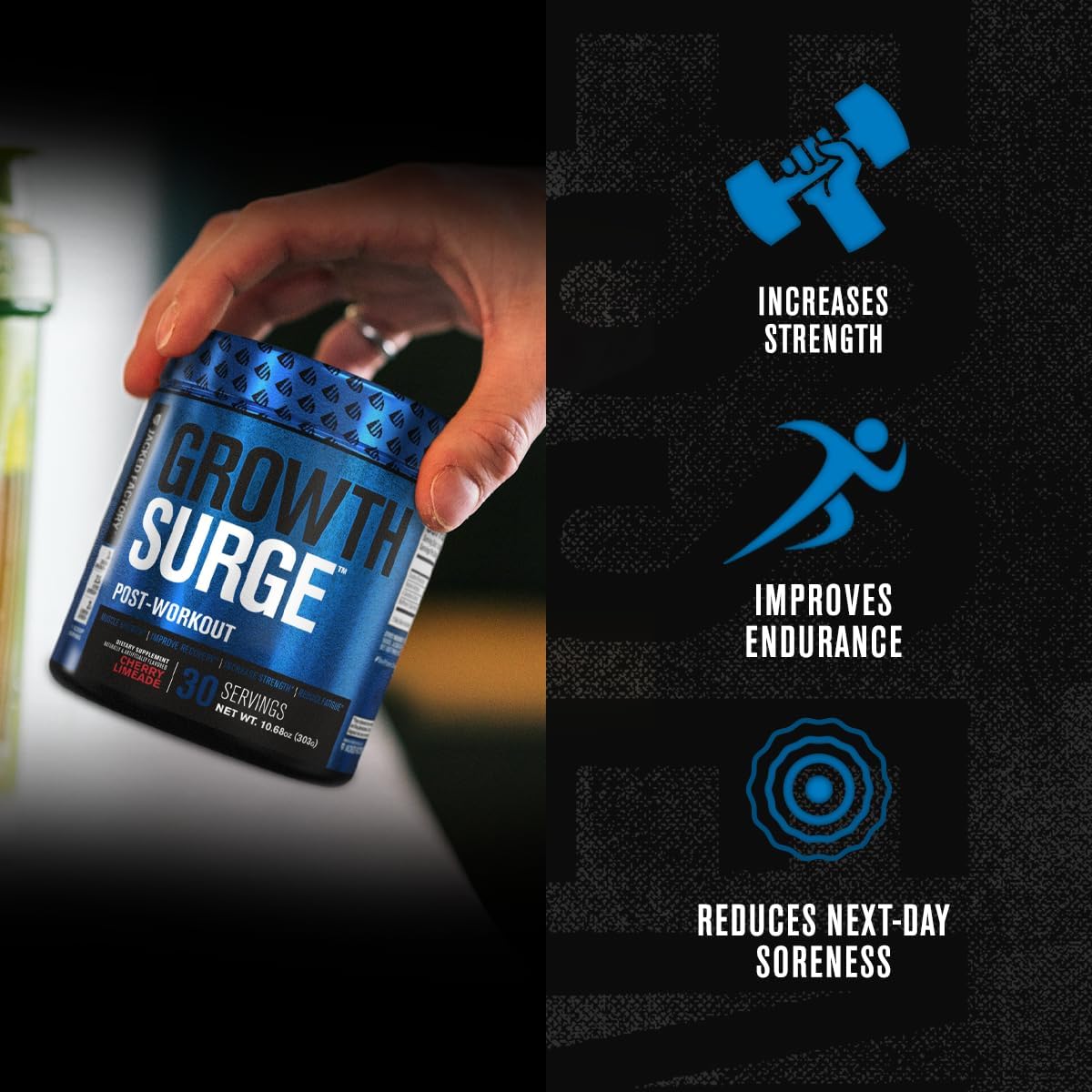 Jacked Factory Growth Surge Creatine Post Workout w/L-Carnitine - Daily Muscle Builder & Recovery Supplement with Creatine Monohydrate, Betaine, L-Carnitine L-Tartrate - 30 Servings, Blue Raspberry