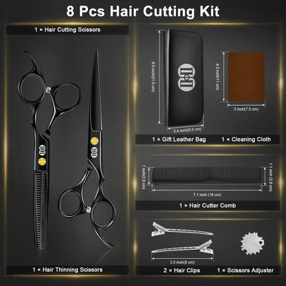 CIICII Hair Cutting Scissors Shears Kit, Professional Barber Haircut Scissors Set (6.7 Inch Hair Beard Hairdressing Trimming Haircutting Thinning Shears) for Men Women Hairdresser Home Salon (Black)