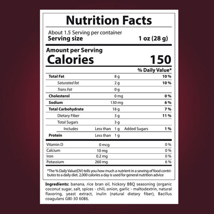 Banana Chips - Dried Bananas Gluten Free Chips (Hickory BBQ) Dehydrated Fruits Healthy Chip Snacks For Adults & Kids - Vegan Paleo non gmo Dried Fruits Snacks (From 100% Banana) 6 Packs