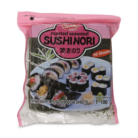"Shirakiku Sushi Nori Seaweed - Japanese Sushi Nori Roasted Seaweed Sheets for Sushi Rolls | Perfect for Soups, Tofu, and Salads | Pack of 1 Contains 50 Sheets, 3.75OZ"