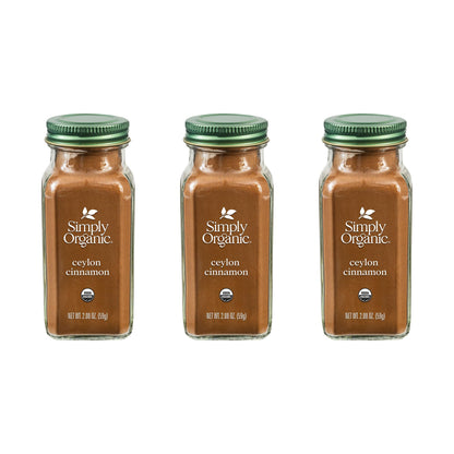 Simply Organic Ceylon Ground Cinnamon, 2.08 Ounce 3 Pack, Non-GMO Organic Cinnamon Powder, Vegan