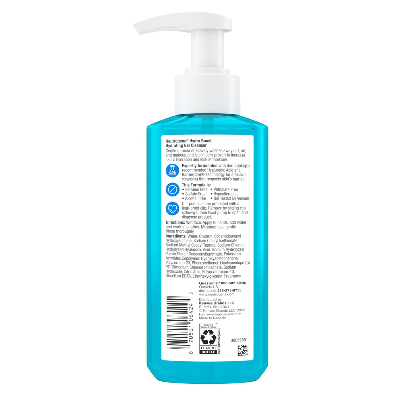 Neutrogena Hydro Boost Hydrating Face Wash & Makeup Remover, Gentle Facial Cleanser Gel with Hyaluronic Acid, Locks Moisture for Soft Supple Skin, Hypoallergenic, Oil-Free, Soap-Free, 7.8 fl oz