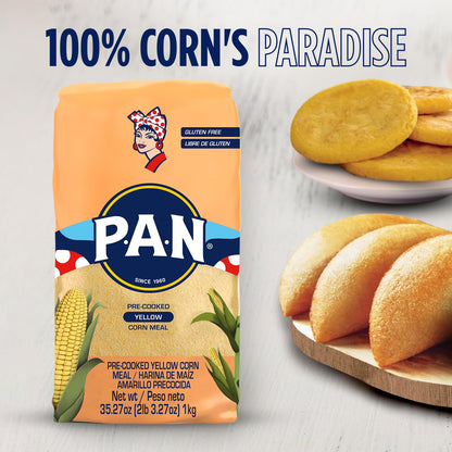 P.A.N. Yellow Corn Meal – Pre-cooked Gluten Free and Kosher Flour for Arepas (2.2 lb/Pack of 1)