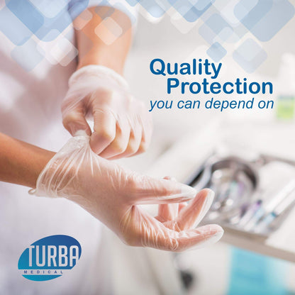Clear Latex-Free Disposable Gloves – 100 Ct. Single-Use Powder-Free Vinyl Gloves – Non-Latex Gloves for Cleaning, Sanitary Gloves for Medical Examination, & Food-Safe Cooking Gloves by TURBA, Large