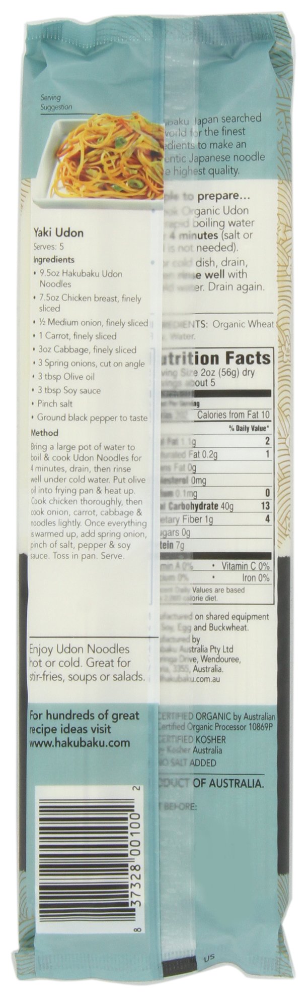 Hakubaku Organic Udon, Authentic Japanese Wheat Noodles, No Added Salt, 9.5-Ounce Boxes (Pack of 8)