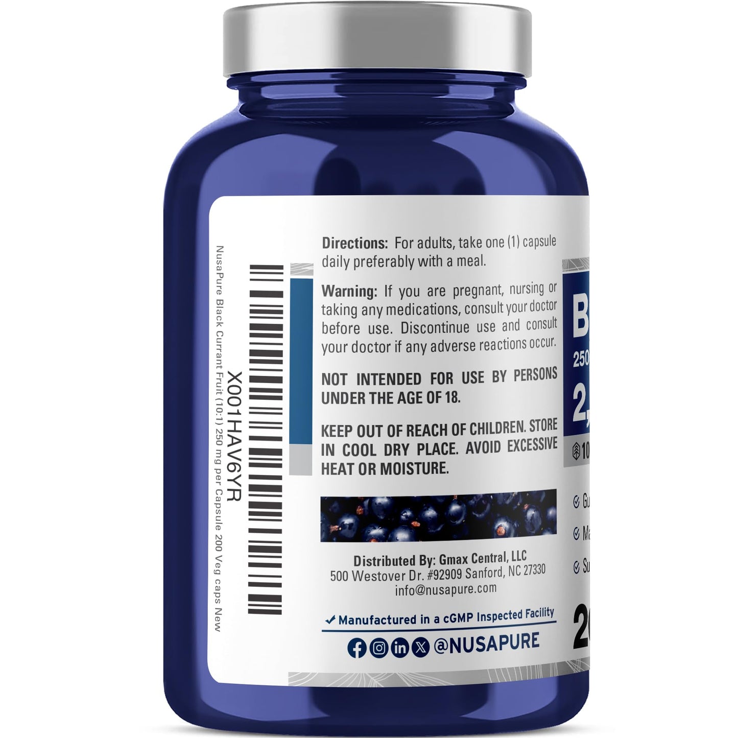 NusaPure Black Currant 10:1 Extract, 250 mg Equivalent to 2,500mg, per Veg Caps 200 Vegan, Non-GMO