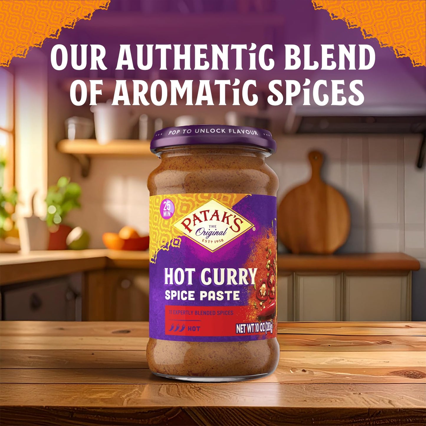 Patak’s Hot Curry Spice Paste - Hot Indian Cooking Paste with Freshly Ground Spices - Ideal for Chicken, Vegetables, and One-Pot Meals - Spicy Curry Base - 10oz Jar (Pack of 1)