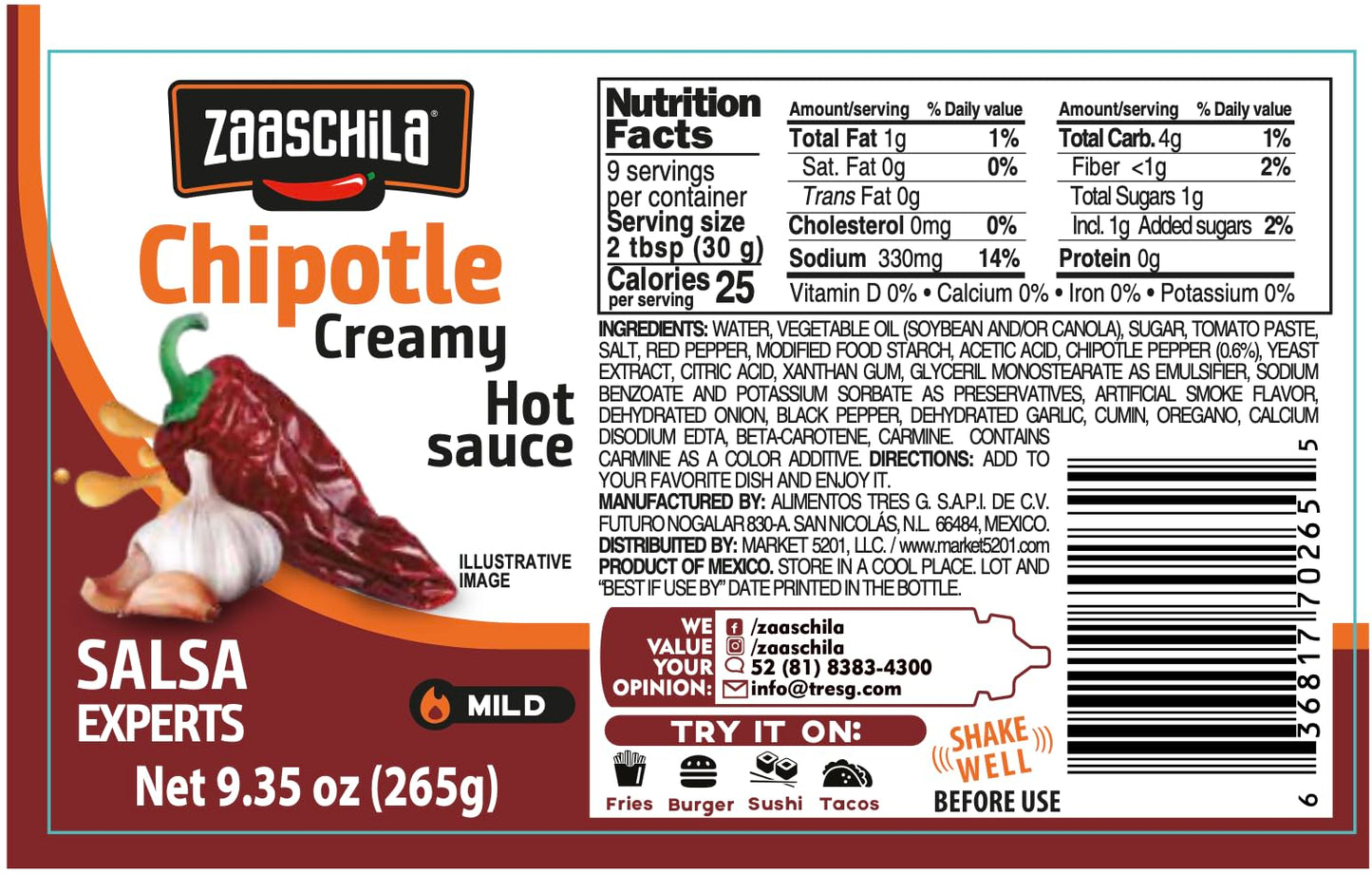 Zaaschila Creamy Sauce Chipotle 9.35oz (265g)