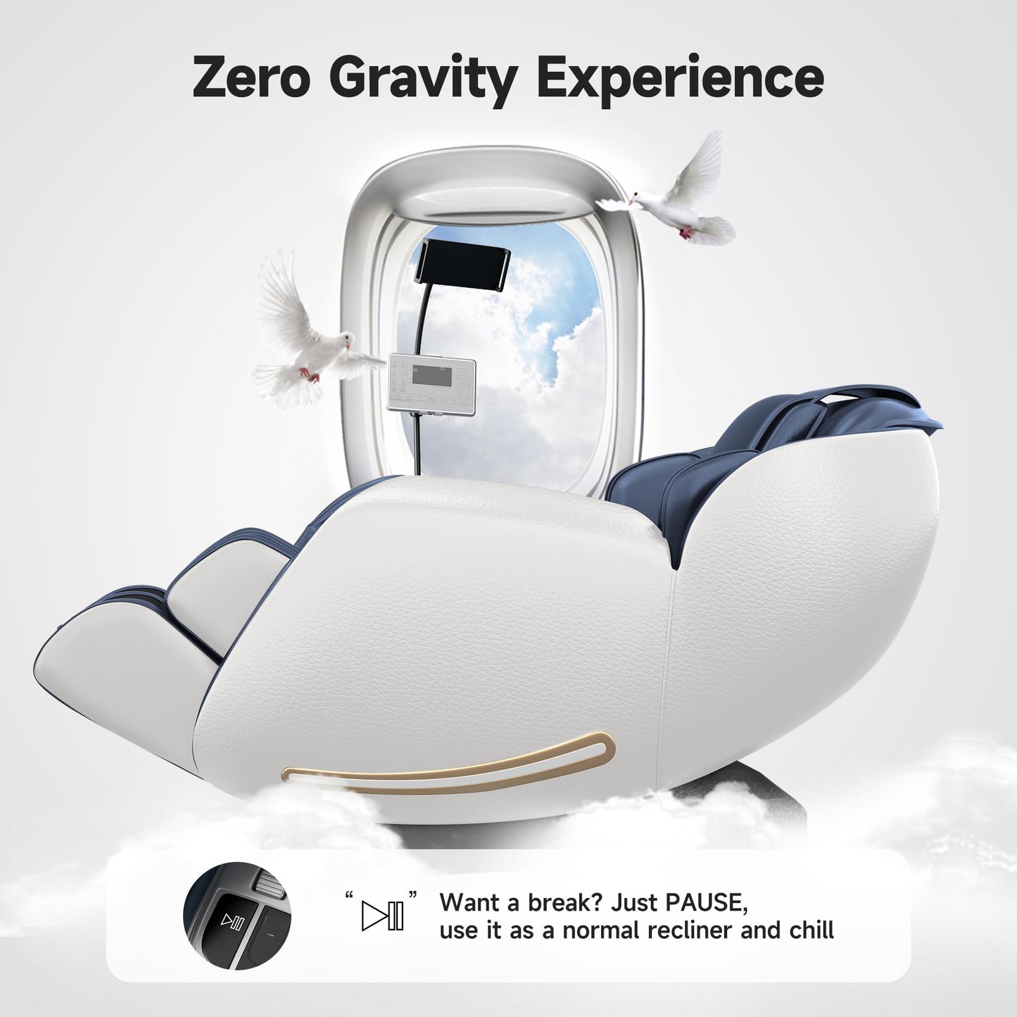 Real Relax 2026 Massage Chair Full Body, Zero Gravity SL-Track Massage Recliner with Added Phone Controller and Holder, Pause Button,Upgraded LCD Screen，APP Control and Child Lock, Favor-06, Blue