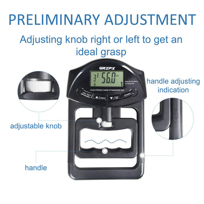 GRIPX Digital Hand Dynamometer Grip Strength Measurement Meter Auto Capturing Electronic Hand Grip Power 198Lbs / 90Kgs