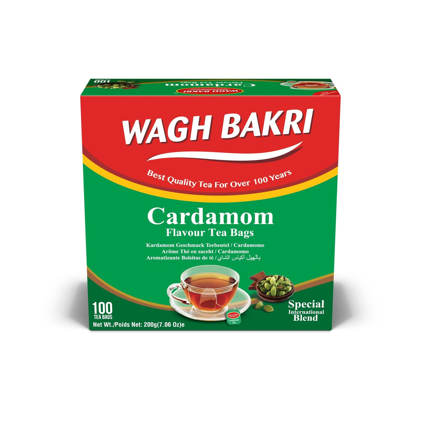 Wagh Bakri Cardamom Flavour Tea bags, 100 Tea Bags of Special International Blend, 200 grams