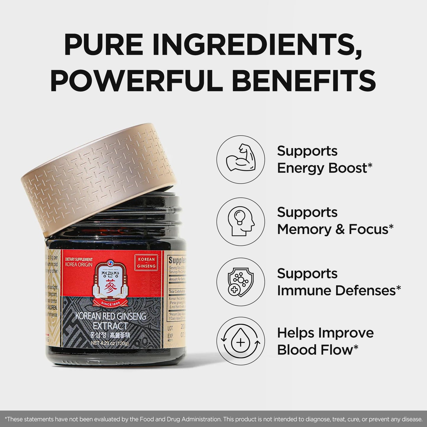 JUNG KWAN JANG Korean Red Panax Ginseng Concentrated Extract 50g - Korean Ginseng Roots, Boosts Immune System, Energy, Stamina, Healing/Recovery, Focus/Fatigue