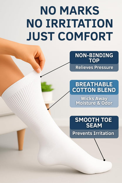 Special Essentials Diabetic Socks for Men & Women – 12 Pairs of Non-Binding Moisture-Wicking Neuropathy Socks – Crew Length