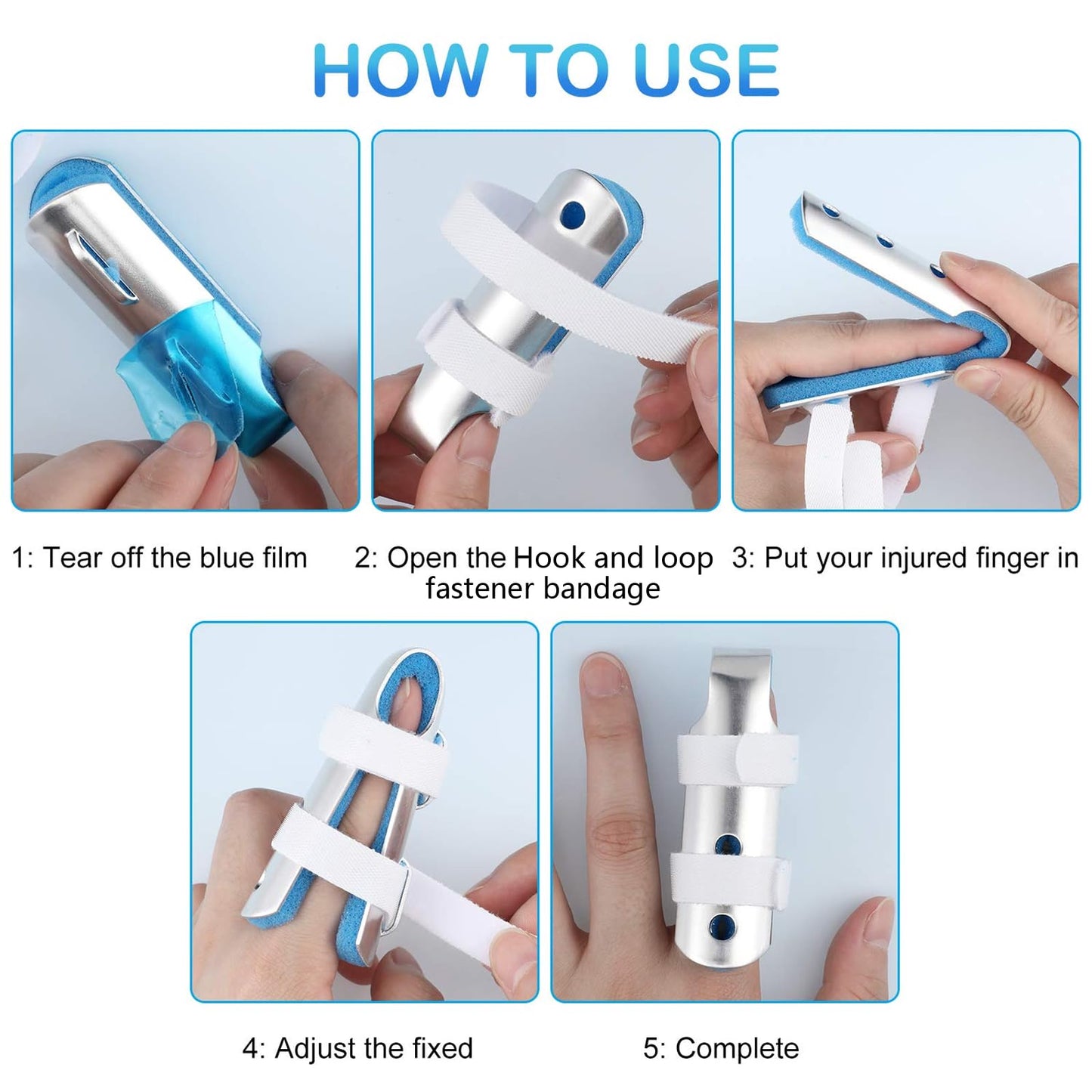 BBTO 10 Pieces Finger Splints Metal Padded Support Finger Stabilizer with Soft Foam Interior and Loop Straps, 3 Sizes(10 Pieces,Blue)