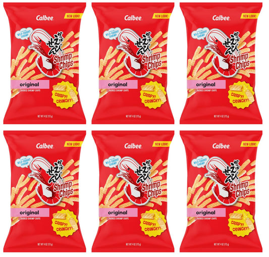 Calbee Shrimp Chips (Original, 4.0 oz) | Japanese Chips Made With Real Wild-Caught Shrimp & Baked To Crunchy Perfection | Indulge In Irresistible Shrimp Flavoured Chips (6 Pack)