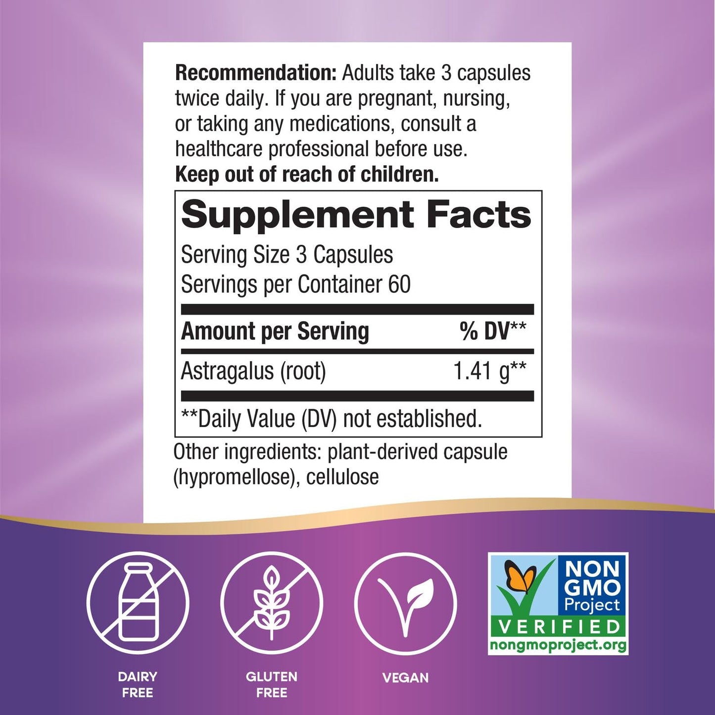 Nature's Way Astragalus Root, Traditional Immune Support*, 1,410 mg per 3-Capsule Serving, Non-GMO Project Verified, Vegan 180 Capsules (Packaging May Vary)
