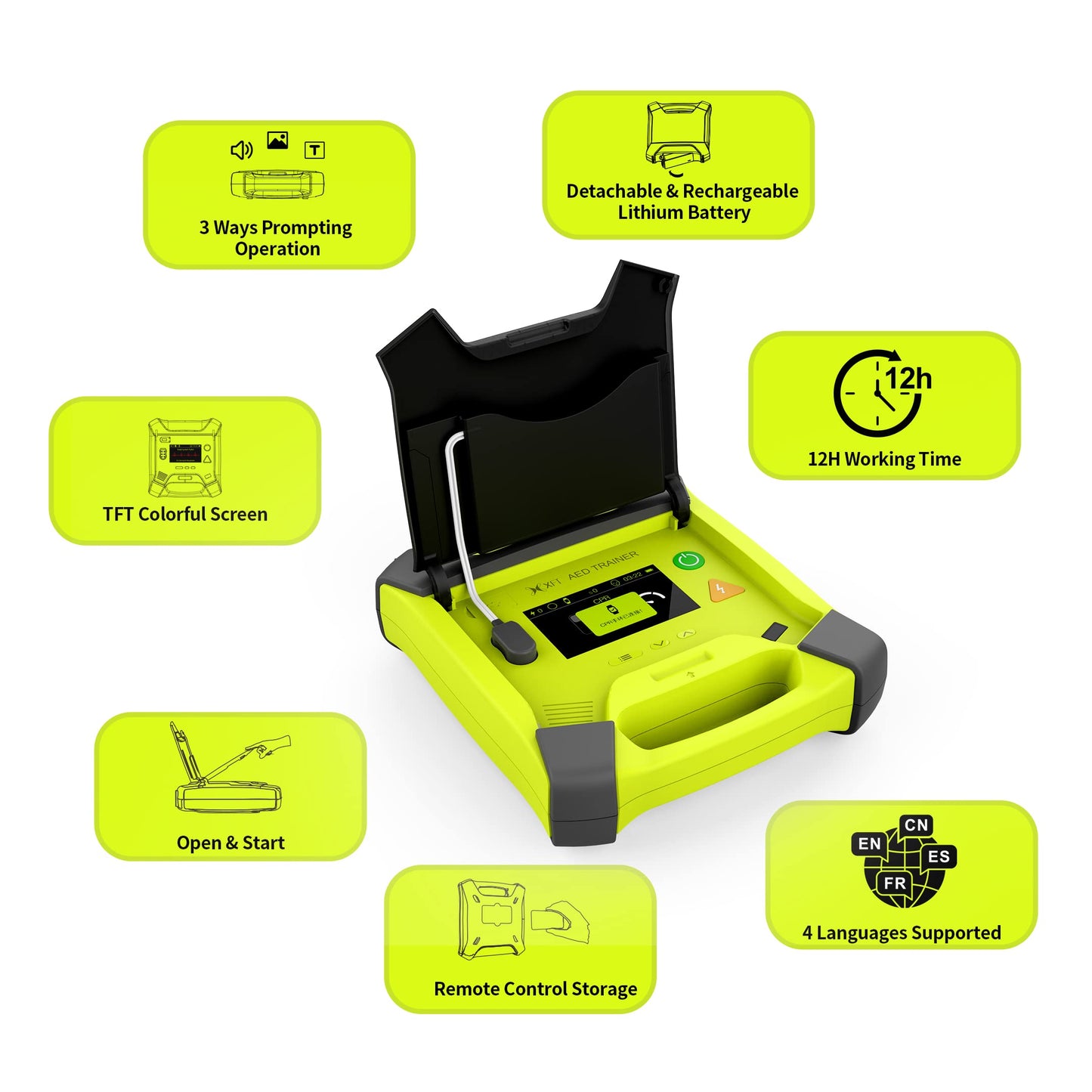 AED Trainer, XFT Professional AED Training Kit CPR Training Equipment Training Device Automatic External Defibrillator Simulator, for First Aid Trainee Beginner(XFT-120G)