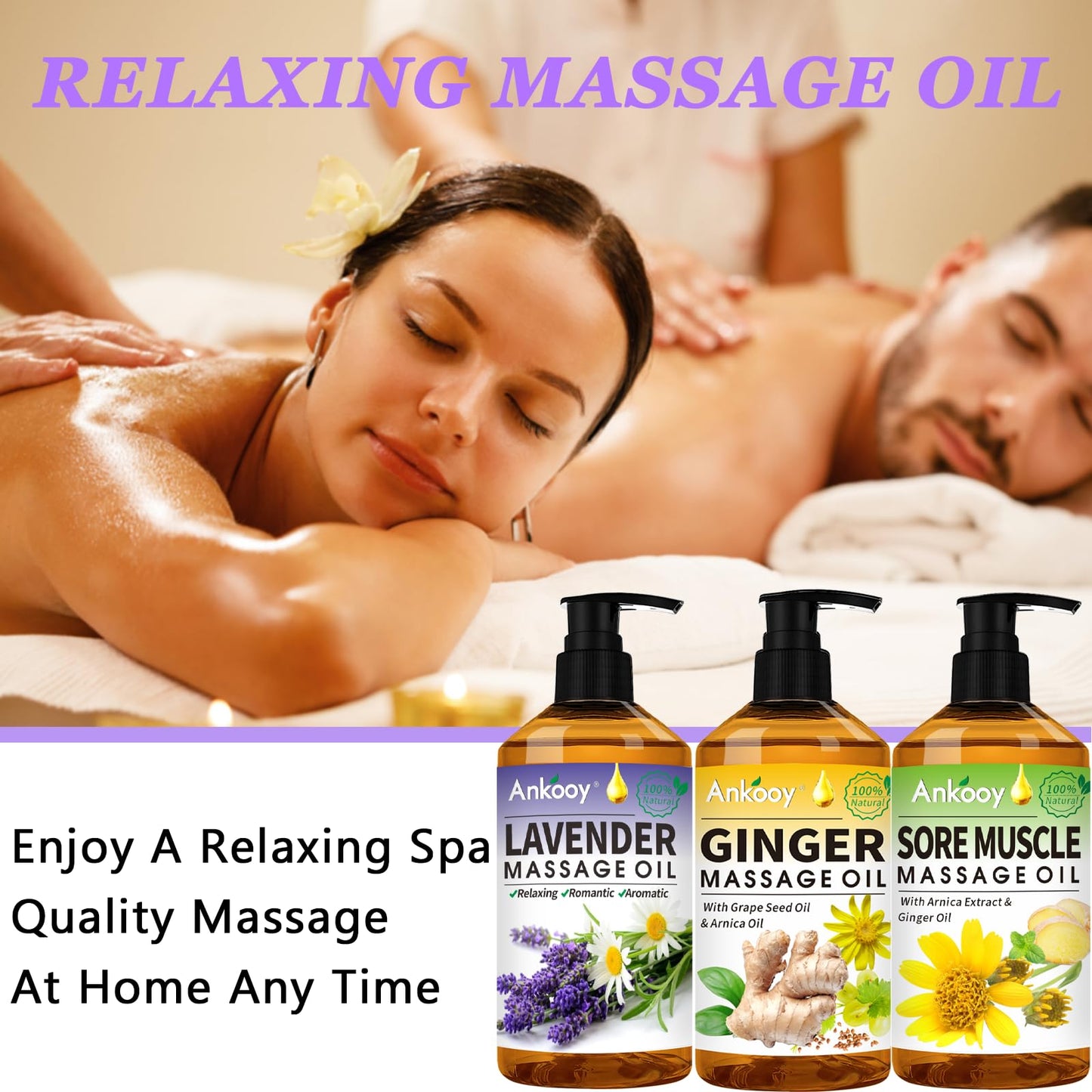 3 Pack Massage Oil for Massage Therapy,Sore Muscle Arnica Oil & Relaxing Lavender Oil & Ginger Oil Lymphatic Drainage & Massage Ball,Easter Basket Stuffers for Adults,Easter Gifts for Men Women