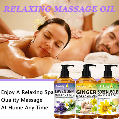 3 Pack Massage Oil for Massage Therapy,Sore Muscle Arnica Oil & Relaxing Lavender Oil & Ginger Oil Lymphatic Drainage & Massage Ball,Easter Basket Stuffers for Adults,Easter Gifts for Men Women