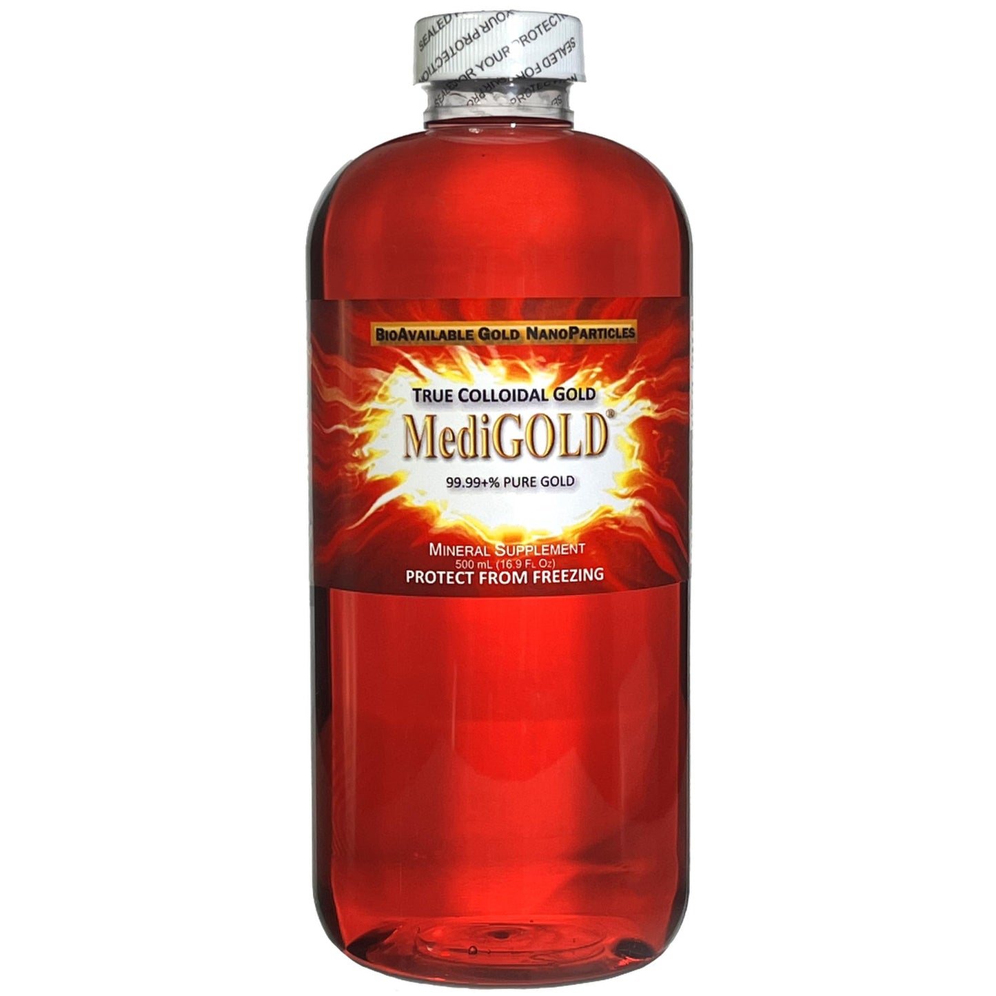 MediGOLD® True Colloidal Gold AuNP Nutritional Supplement - 500 mL in Clear Plastic Bottle