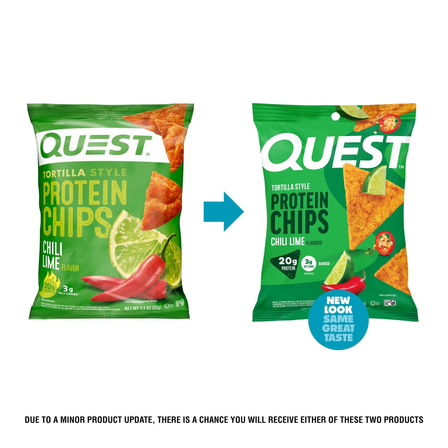 Quest Nutrition Chili Lime Tortilla Style Protein Chips, 20g Protein, 3g Net Carbs, Low Carb, Gluten Free, 1.1 oz (Pack of 12)
