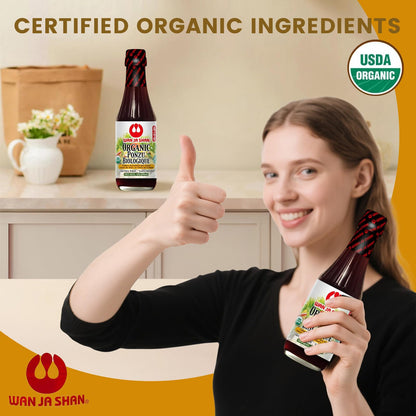 Wan Ja Shan Oragnic Ponzu, Citrus Seasoned Soy Sauce & Dressing. USDA Certified Organic, Gluten Free, Kosher Certified, Handcarfted and Brewed in New York Great for Meat, Seafood, and Vegetables.10 oz (Pack of 2)