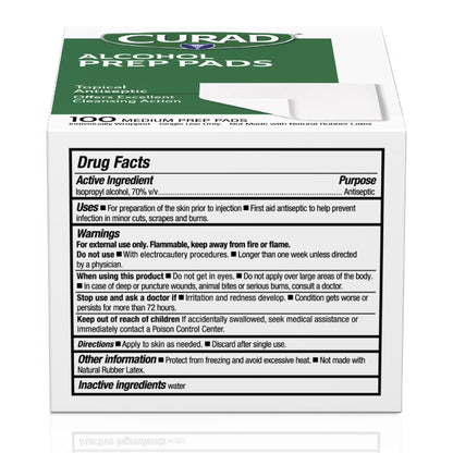 CURAD Alcohol Prep Pads (Pack of 4 Boxes) | 400 Pieces of Medium Isopropyl Wipes Individually Wrapped | First Aid Swabs for Cuts & Scrapes | Medical Pads for General Cleansing