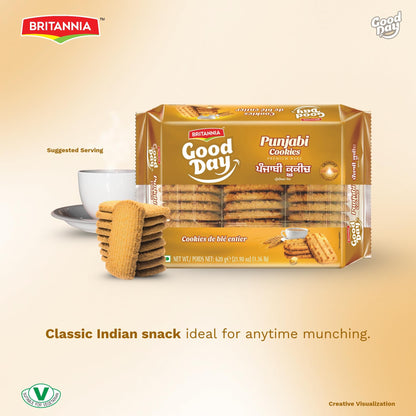 BRITANNIA Punjabi Cookies 21.90oz (620g) - Whole Wheat Cookies - Healthy, Delicious & Crispy - Breakfast & Tea Time Snacks (Pack of 1)