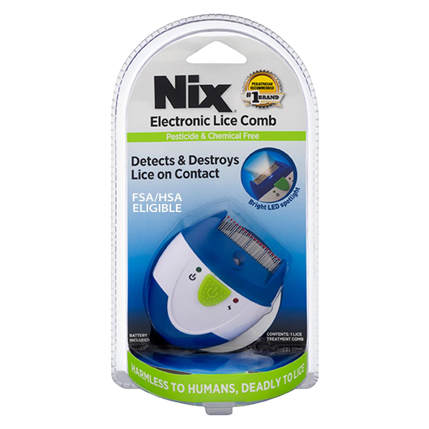 Nix Electronic Lice Comb, Effective Lice Treatment without Pesticides or Chemicals, 1 Count